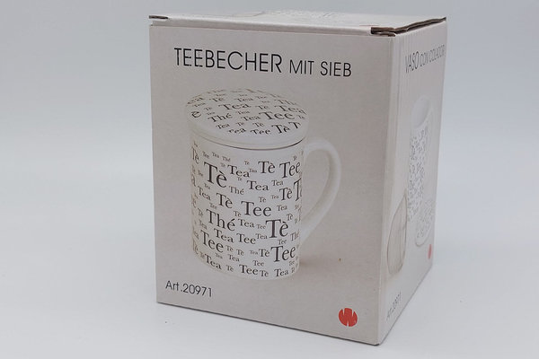 Teebecher Tee aus Porzellan mit Deckel und Teesieb, 340 ml