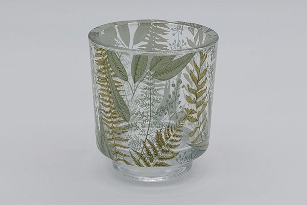 Glas Windlicht mit Farnwedel Muster, ca. 10 cm