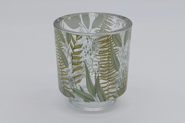 Glas Windlicht mit Farnwedel Muster, ca. 10 cm