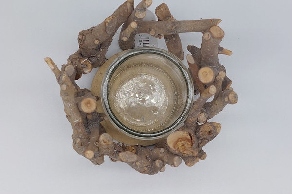 Kerzenhalter Wurzelholzkorb mit Glas, 16 cm