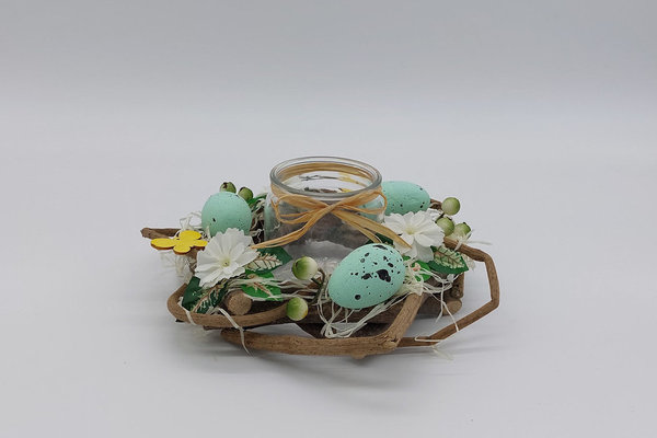 Osterkranz mit Eiern und Teelichthalter, ca. 21cm