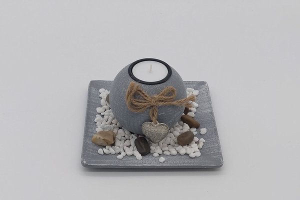 Teelichthalter mit Dekosteinen- Set, aus Holz