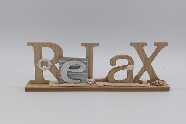 Aufsteller Schriftzug, Relax, Maritim, aus Holz, ca. 40 cm
