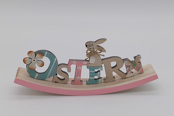 Aufsteller Schriftzug Ostern aus Holz, ca. 23 cm, rosa
