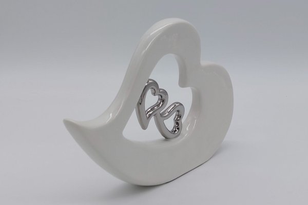 Weißes Herz - Just Married aus Porzellan, ca. 29 cm