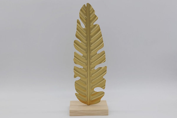 Metall-Blatt golden auf Holzsockel, ca. 42,5 cm