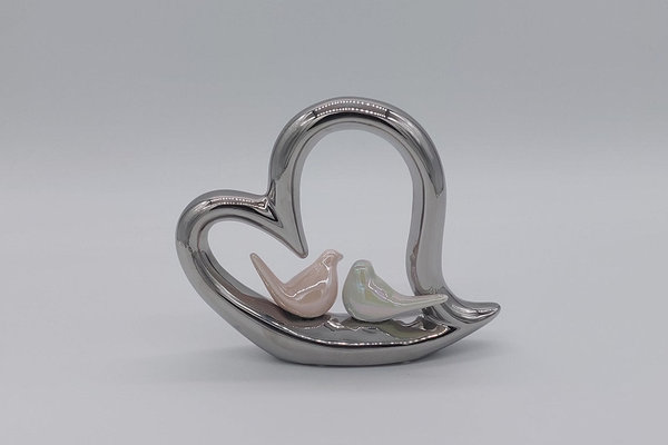 Herzaufsteller aus Porzellan mit Vögel, ca. 22 cm