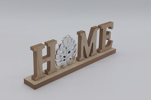Schriftzug Home mit silbernem Blatt, ca. 30 cm