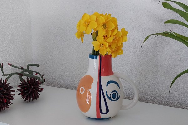 Vase/ Krug Gesicht aus Keramik bunt, ca. 20 cm