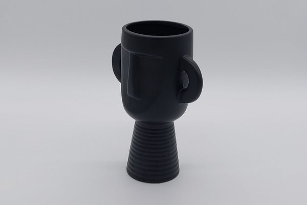 Vase Gesicht aus Keramik Schwarz, ca. 24 cm