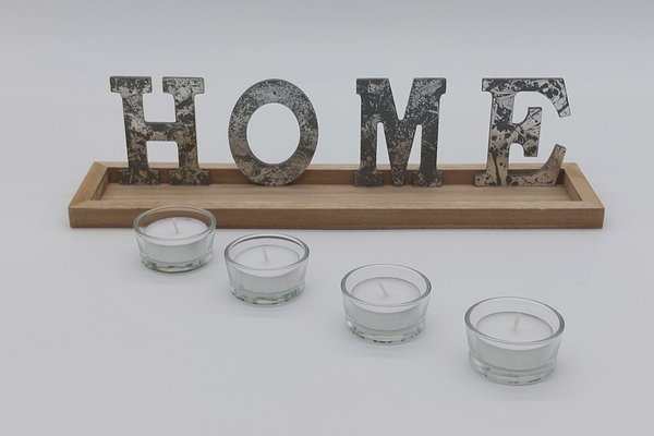 Schriftzug Home, mit 4 Teelichtgläsern, ca. 35,5 cm