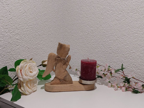 Kerzenhalter Engel aus Holz und Metall, ca. 22 cm