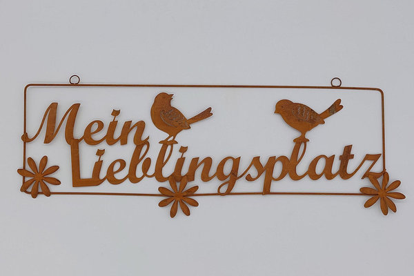 Hänger Schriftzug Lieblingsplatz aus Metall, Rostfinish