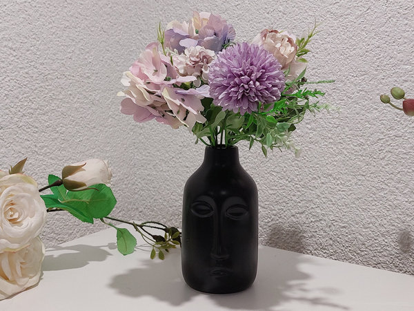 Vase Gesicht aus Keramik Schwarz, ca. 15  cm