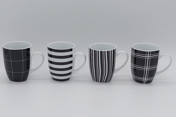 Tasse /Becher Streifen schwarz-weiß aus Porzellan