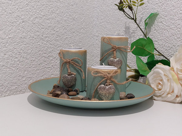 Teelichthalter mit Dekosteinen aus Holz