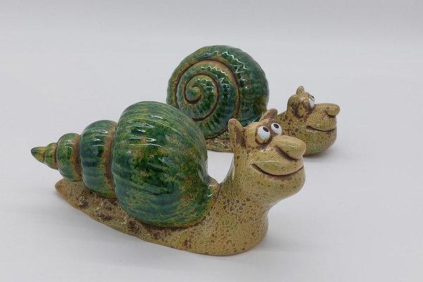 Schnecken- Set aus Keramik, ca. 21 cm