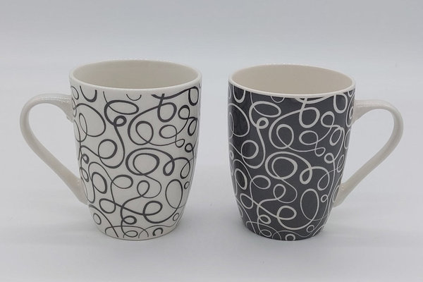 Tasse /Becher Retro grau-weiß, aus Keramik