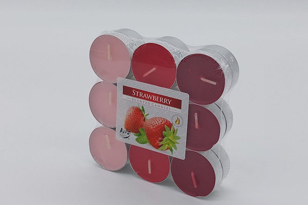 Teelichter 18er Blockpackung, Erdbeer Duft.